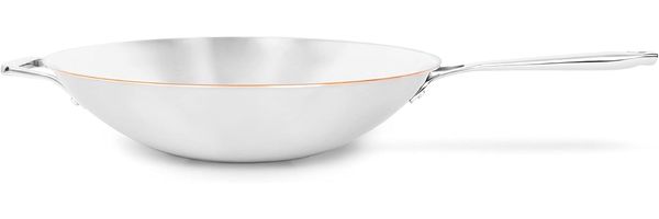Wok mit Kupferkern 36 cm unbeschichtet mit Stielgriff"