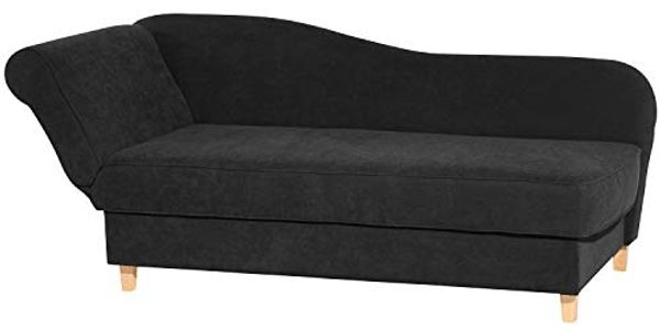 Selma Recamiere mit Armteil links klappbar Veloursstoff Schwarz Buche Natur