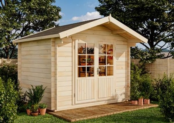 Alpholz Garten- und Gerätehaus Roger Gartenhaus aus Holz in Pinie Holzhaus mit 34 mm Wandstärke Blockbohlenhaus mit Montagematerial