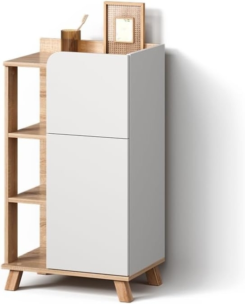 Livinity® Midischrank Marano, Sonoma/Weiß/Weiß, 50 x 90 cm mit Tür und Schublade