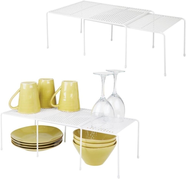 Regaleinsatz Geschirrablage ausziehbar Organizer Küche mDesign 4er Set weiß