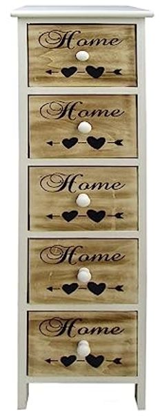 Rebecca Mobili Kommode platzsparend, Kommode Weißbraun, Skandinavischer Stil, Holz, 5 Schubladen, Wohnzimmer Eingang - Maße: 91 x 26 x 30 cm (HxLxB) - Art. RE6490