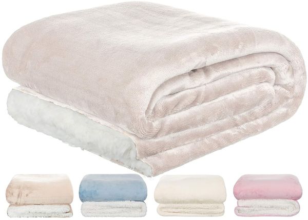 BRANDSSELLER Baby Flanell-Kuscheldecke mit Sherpa-Rückseite 2-farbig 100x150 cm (150x200 cm, Hellgrau)