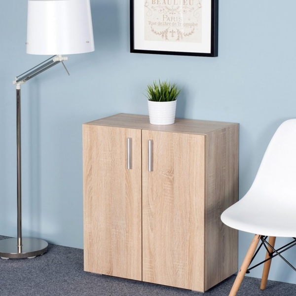 Casaria Bücherregal Vela, mit Türen Eiche Holz 2 Fächer 77 x 60 x 30 cm Kinder Standregal Büroregal Bild 2