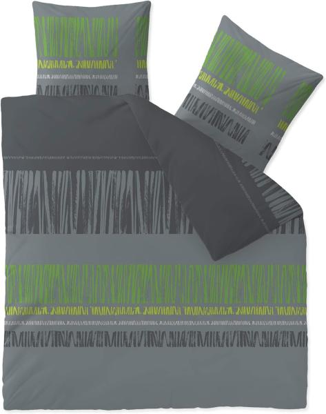 CelinaTex Touchme Biber Bettwäsche 200x200 cm 3teilig Baumwolle Bettbezug Anni grau schwarz grün