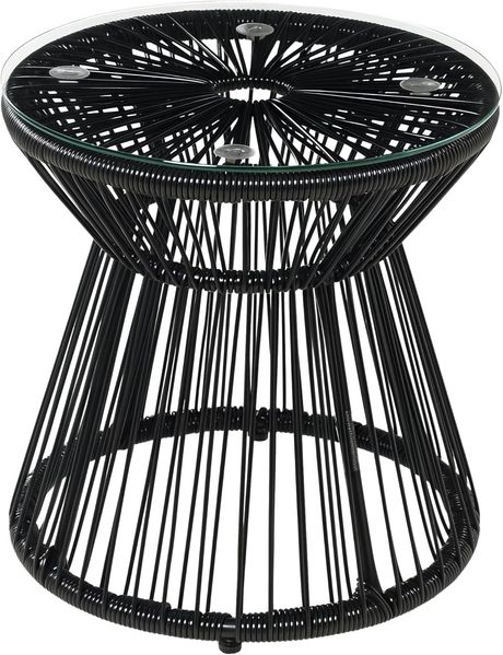 Outsunny Beistelltisch Runder Ratten Kaffeetisch, Bistrotisch mit Glastischplatte (Gartentisch, 1-St, Couchtisch), für Terrasse, Balkon, Metall, Schwarz