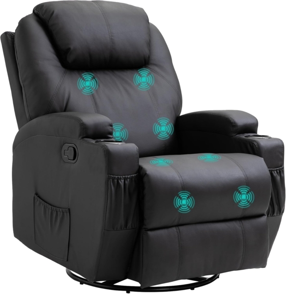 HOMCOM Massagesessel (Set, 1-St, Relaxsessel), Fernsehsessel mit Liegenfunktion Schwarz