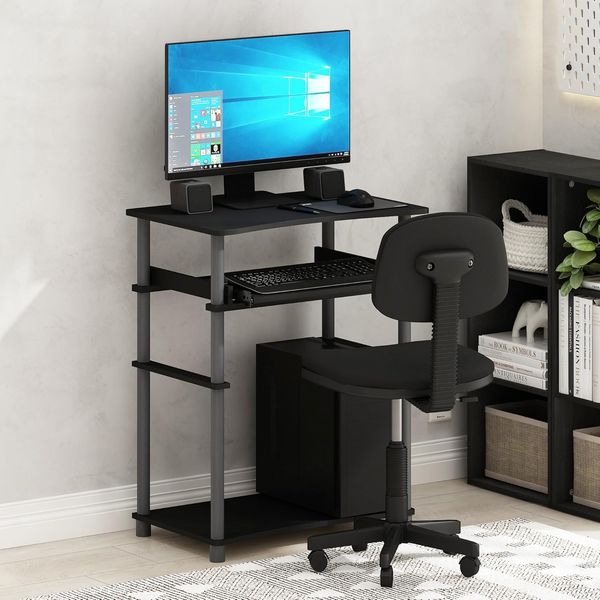 Furinno Home Office Computertisch, Schreibtisch mit Tastaturablage, Schwarz/Grau