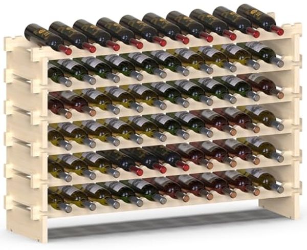 BAKAJI Weinregal aus Holz mit 60 Fächern für Weinflaschen, Champagner, Flaschenhalter für den Boden, Keller Ecke Bar für Wohnzimmer, Küche, Bistro, Restaurant, 0 x 30 x 80,5 cm