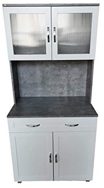 HTI-Living Hochschrank Küchenbuffet mit Glasteil Beton Weiß Blanca (Stück, 1-St, 1 Schrank) Küchenschrank Hochschrank