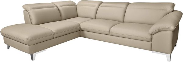 Mivano Eckcouch Teresa / Ecksofa mit Bettfunktion und Kopfteilverstellung in Lederoptik / 293 x 84 x 232 / Kunstleder Beige