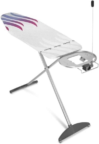 Vileda Total Reflect Plus Bügelbrett, Bügeltisch für Dampfbügelstation, extrabreite Bügelfläche 130x44 cm, höhenverstellbar 80-97cm, Farbe Grau-Lila-Blau, Eco-Verpackung