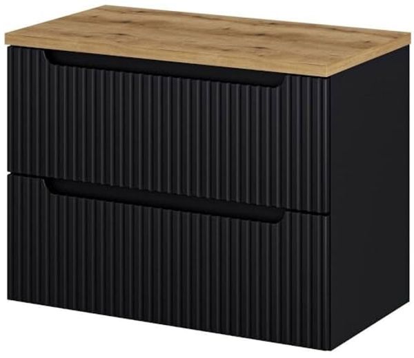 Waschtischunterschrank Skelbolu 80x60x40 cm Schwarz/Eiche [en. casa]
