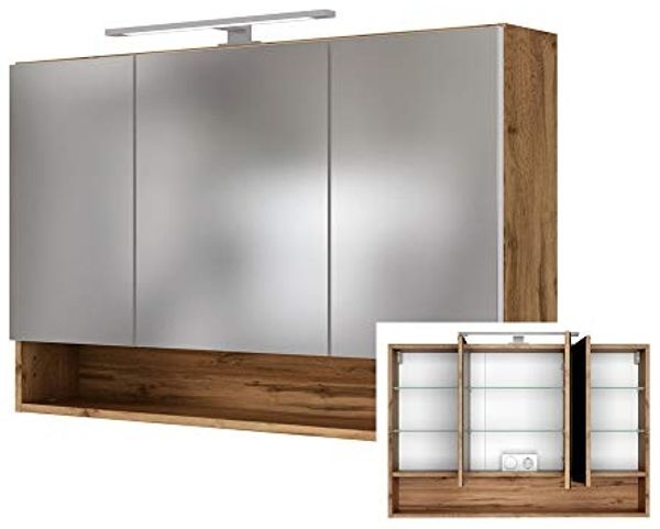 Badezimmer Spiegelschrank 3D inkl. LED-Beleuchtung LOUNY-03, Wotaneiche Nb, B/H/T: ca. 100/64/20 cm
