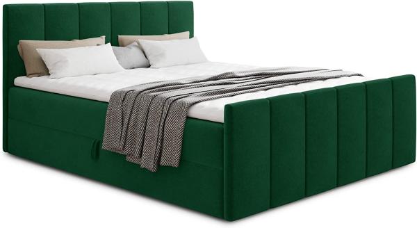 Boxspringbett Star Lux mit Fußteil, 2 Bettkästen und Matratzentopper - Doppelbett mit Topper, Bonell-Matratze, Polsterbett, Bett (Dunkelgrün (Kronos 19), 180 x 200 cm)