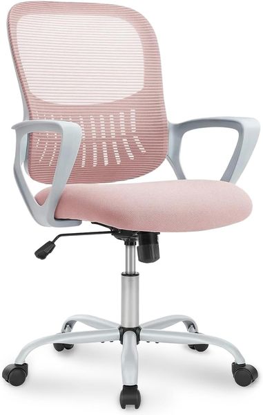 DUMOS Bürostuhl Ergonomisch, Schreibtischstuhl mit Lendenwirbelstütze, Drehstuhl mit Armlehne, Computerstuhl, Höhenverstellbarer Office Chair, Bürostühle Geeignet für Büro und Schlafzimmer (Rosa)