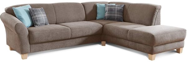 CAVADORE Ecksofa Gootlaand mit Ottomane rechts / Große Couch im Landhausstil / Inkl. Vorziehfunktion und Bettkasten / Mit Federkern / 257 x 84 x 212 / Braun