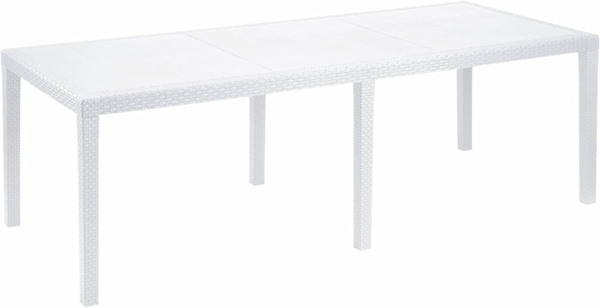 Dmora - Außentisch Roma, ausziehbares rechteckiges Esszimmerregal, ausziehbarer Gartentisch in Rattanoptik, 100 % Made in Italy, 150/220 x 90 x 72 cm, Weiß