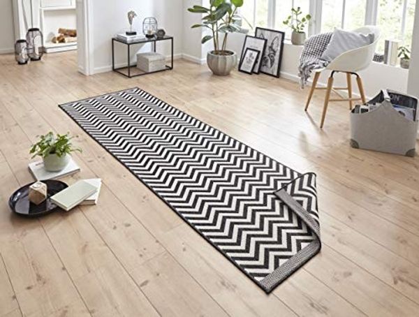 In- & Outdoor Wendeteppich Palma Schwarz Creme - 80x250x0,5cm