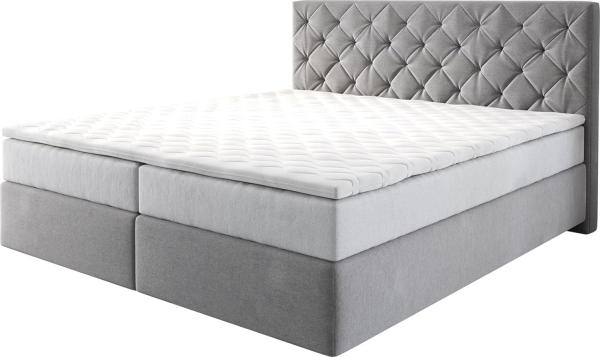 Boxspringbett Dream-Great 180x200 cm Mikrofaser Grau mit TFK Matratze und Visco Topper