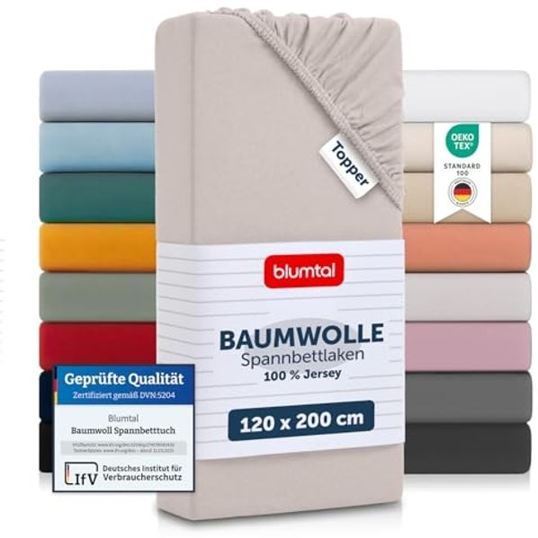 Blumtal® Baumwolle Spannbettlaken für Topper 120x200 cm Basics Jersey - Bettlaken 120x200 cm - Oeko-TEX zertifiziertes Spannbetttuch 120x200 cm - Topper Spannbettlaken 120x200 cm - Elfenbein