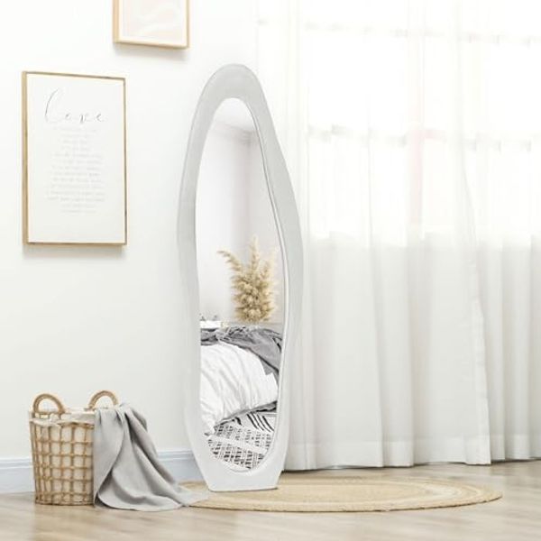 HOMCOM Standspiegel 50 x 160 cm mit samtartiger Rahmenbezug (Wandspiegel, 1-St, Ganzkörperspiegel), für Schlafzimmer, Wohnzimmer, Weiß Bild 6