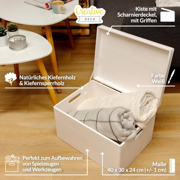 Creative Deco Holzkiste mit Deckel XXL groß 40x30x24 cm Erinnerungsbox Baby Holzbox, mit Griffen, Scharnieren Bild 4
