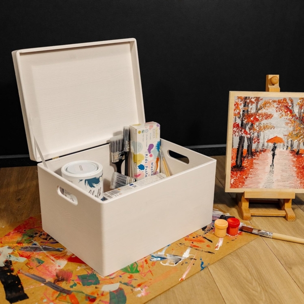 Creative Deco Holzkiste mit Deckel XXL groß 40x30x24 cm Erinnerungsbox Baby Holzbox, mit Griffen, Scharnieren Bild 2