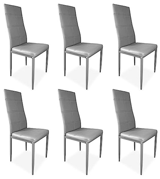 Homey Packung mit 6 gepolsterten Stühlen für Wohnzimmer, Esszimmer, grau, Modell Alva, Aluminium, 38,5 cm (B) x 40 cm (T) x 97 cm (H)