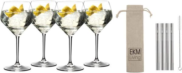 Riedel Gin Tonic Vorteilsset 5441/97 + Gratis 4er Set EKM Living Edelstahl Trinkhalme Silber