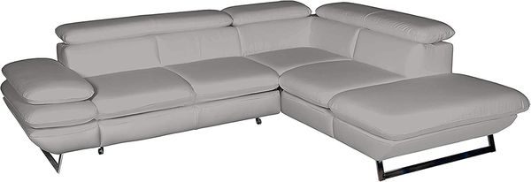 Mivano Ecksofa Prestige / Couch in L-Form mit Ottomane / Kopfteile und Armteil verstellbar / 265 x 74 x 223 / Kunstleder, hellgrau