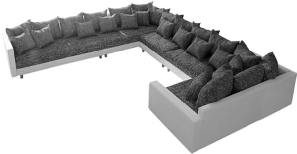 Couch Clovis XXL Weiß/ Schwarz mit Armlehne Ottomane Links Wohnlandschaft