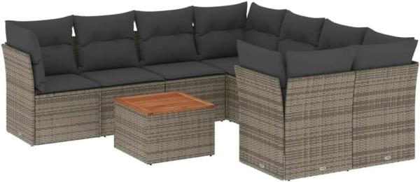 vidaXL 9-tlg. Garten-Sofagarnitur mit Kissen Grau Poly Rattan 3223533