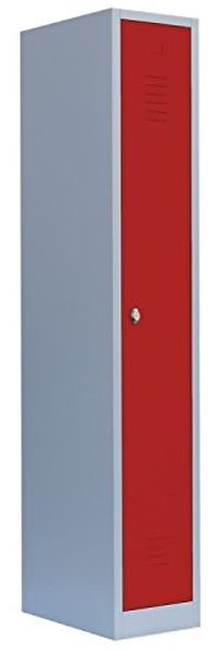 Spind Garderobenschrank Stahlschrank Metallschrank Kleiderspind 1800 x 315 x 500 mm Lichtgrau/Rot, Grau 1 Abteil Abteilbreite ca. 300 mm
