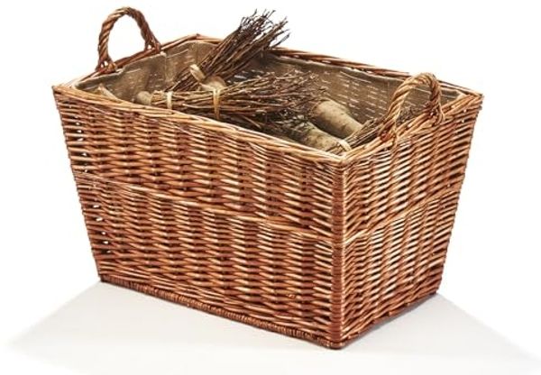 Kobolo Kaminholzkorb Holzkorb aus Weide eckig mit Jutestoff