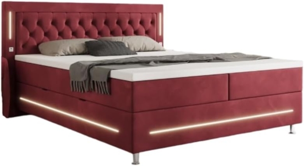 Boxspringbett Vito mit RGB, USB und Stauraum 140x200 Rot H4