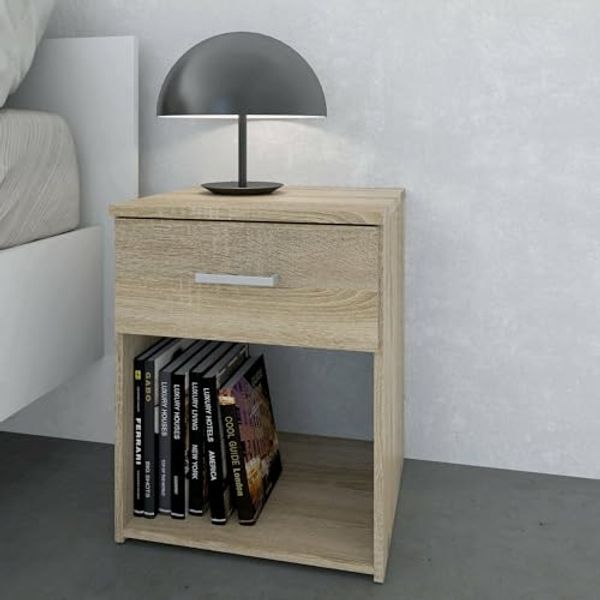 Dmora - Nachttisch Lula, Niedrige Kommode, Tisch, Multifunktionaler Nachttisch, 38x36 h48 cm, Eiche