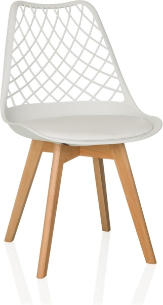 hjh LIVING Schalenstuhl Schalenstuhl SCANDI HOL Kunststoff ohne Armlehnen (Einzeln), Esszimmerstuhl, Stuhl mit Holzbeinen, skandinavisches Design, Kissen