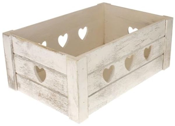 Macosa Home Dekokiste Weiß Herzen Holz Holzkiste 29 cm Kiste Aufbewahrungskiste (Geschenkkiste Geschenkverpackung weiss, 1 St, Holzkiste Landhaus)
