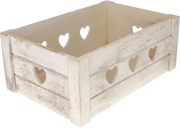 Macosa Home Dekokiste Weiß Herzen Holz Holzkiste 29 cm Kiste Aufbewahrungskiste (Geschenkkiste Geschenkverpackung weiss, 1 St, Holzkiste Landhaus)