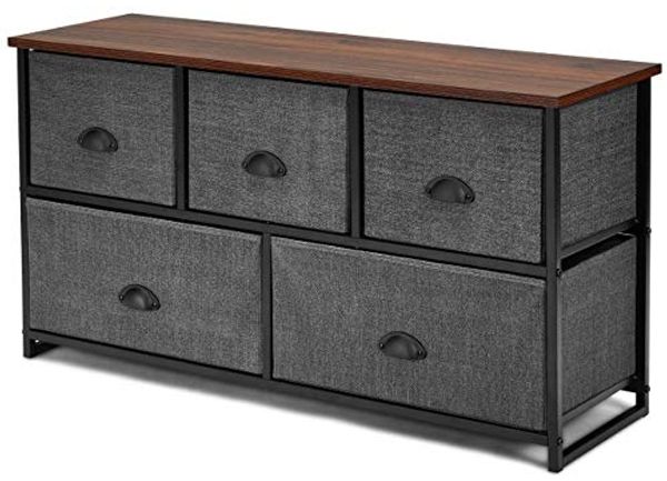 COSTWAY Schubladenkommode aus Stoff, Korbregal mit 5 Schubladen