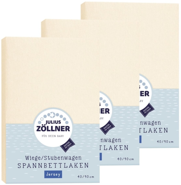 Julius Zöllner Spannbetttuch Jersey 90x40 Ecru 3er Pack