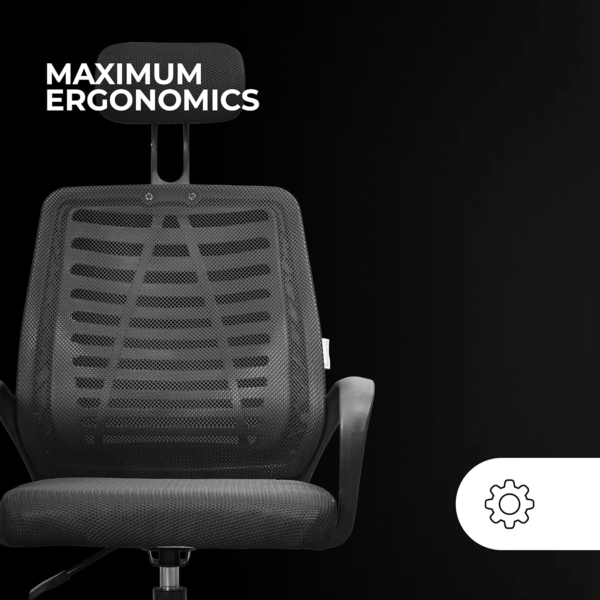 Mars Gaming MGC-ERGOB, Ergonomischer Gaming-Stuhl, Atmungsaktive Netz-Sitzfläche und Rückenlehne, Verstellbare Kopfstütze, Höhenverstellbar 110.5 und 120.5cm, Wippsystem von 3° bis 18°, Schwarz Bild 3