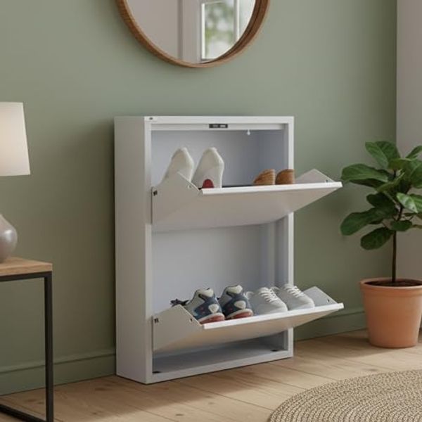 Dmora Ezequiel, Mehrzweckschrank, Schuhschrank, 50 x 15 x 71 cm, Weiß, 2 scomparti