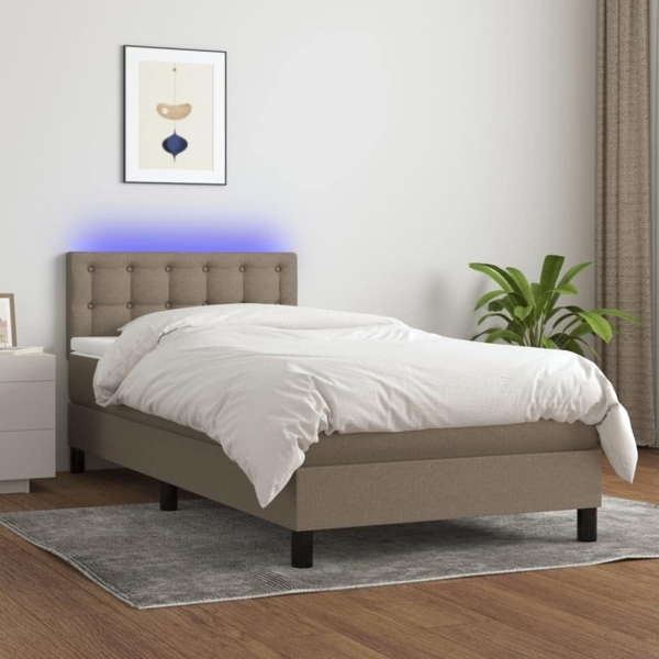 vidaXL Boxspringbett mit Matratze & LED Taupe 90x200 cm Stoff 3133449