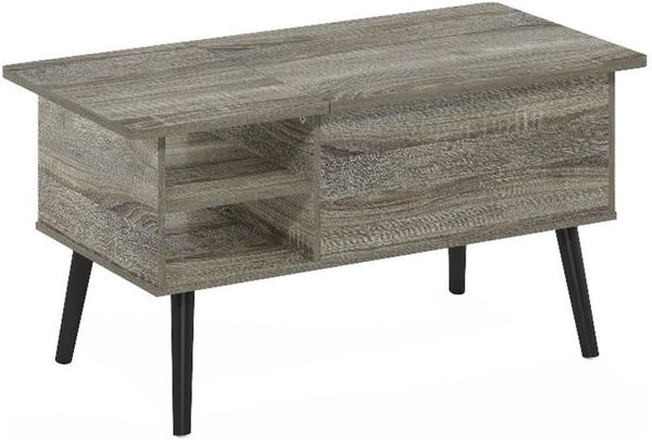 Furinno Jensen Couchtisch mit anhebbarer Tischplatte aus Holz mit verstecktem Fach und seitlich offener Ablage für das Wohnzimmer, Französische Eiche Grau