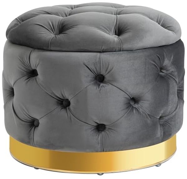HOMCOM Vintage Hocker, Sitzhocker Truhenbank Fußbank Fußhocker mit Stauraum, Polsterhocker, Metall, Schaumstoff, Kohlegrau, 55 x 55 x 42 cm