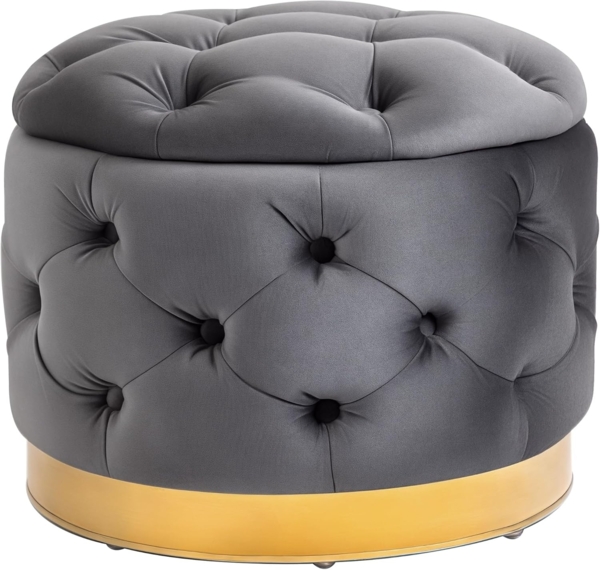 HOMCOM Vintage Hocker, Sitzhocker Truhenbank Fußbank Fußhocker mit Stauraum, Polsterhocker, Metall, Schaumstoff, Kohlegrau, 55 x 55 x 42 cm