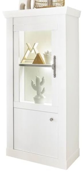 Vitrine Fiastra in weiß Pinie Landhaus 70 x 146 cm