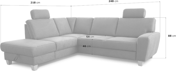 Cavadore Ecksofa Wisconsin mit Bettfunktion / Schlafsofa mit Federkern / Inkl. 2 Kopfstützen + Stauraum / Landhausstil / Holzfüße in Buche / Mikrofaser / 248 x 88 x 215 cm / Braun Bild 3